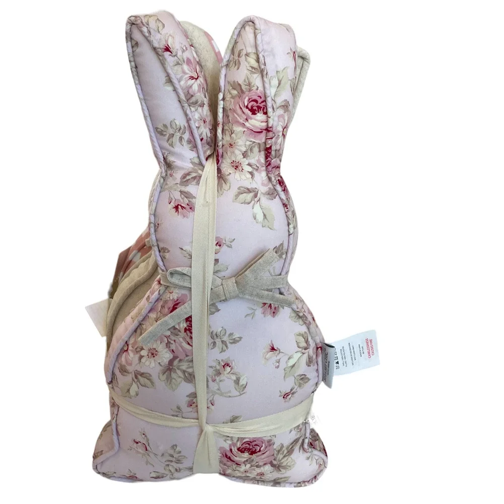 Easter SHABBY CHIC Bunny Rabbit Pillows Cottage Pink Floral Plaid Set of 3 NEW
